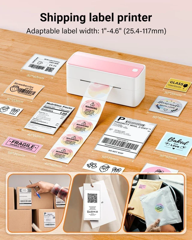 Alt view image 12 of 14 - Bluetooth Thermal Label Printer 4x6 - 241BT Pink Label Printer