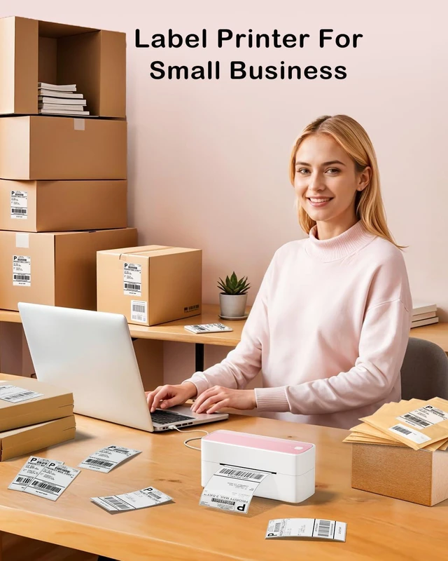 Alt view image 13 of 14 - Bluetooth Thermal Label Printer 4x6 - 241BT Pink Label Printer