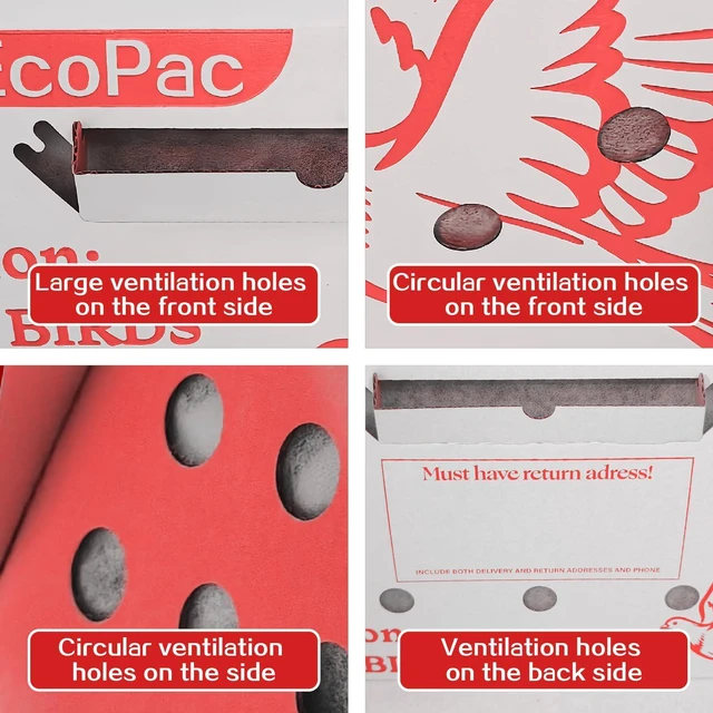 Alt view image 12 of 14 - 6 Pack Live Bird Shipping Boxes for Poultry Chicken Bird Duck (Red) | Size 17.7" x 7.8" x 11.8"-Poultry Shipping Boxes, Poultry Carrier Crate has Ventilation Openings, Portable Bird Travel Bag