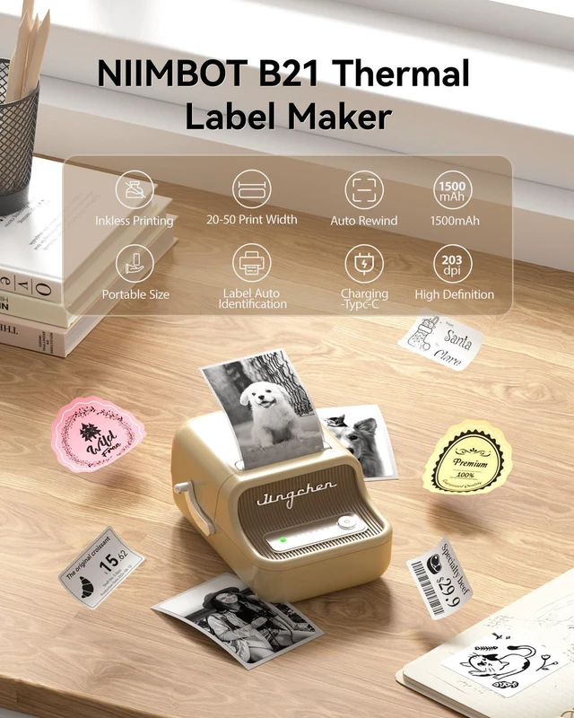 Alt view image 9 of 14 - B21 Label Maker, 2 Inch Bluetooth Sticker Printer with Tape, White | Compatible with Android, iOS & PC, Thermal Printing, Labeling for Home Storage Office Craft and Small Business