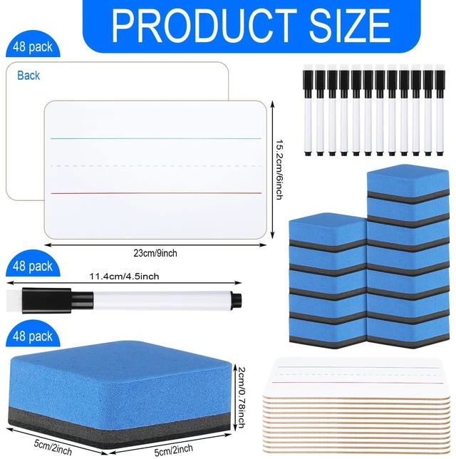 Alt view image 9 of 14 - 48 Sets Mini White Boards 6"x 9" Dry Erase Boards Classroom Pack Includes Two Sided Small Whiteboards Markers, Lapboards Erasers for Teachers Students School