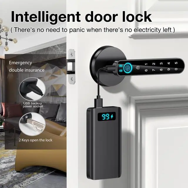 Alt view image 9 of 11 - Fingerprint Door Lock- Smart Door knob,biometric Door Lockwith passcode keypad keyless Entry Door Handlefor Bedroom Home Hotel Office Apartment (Black with APP)