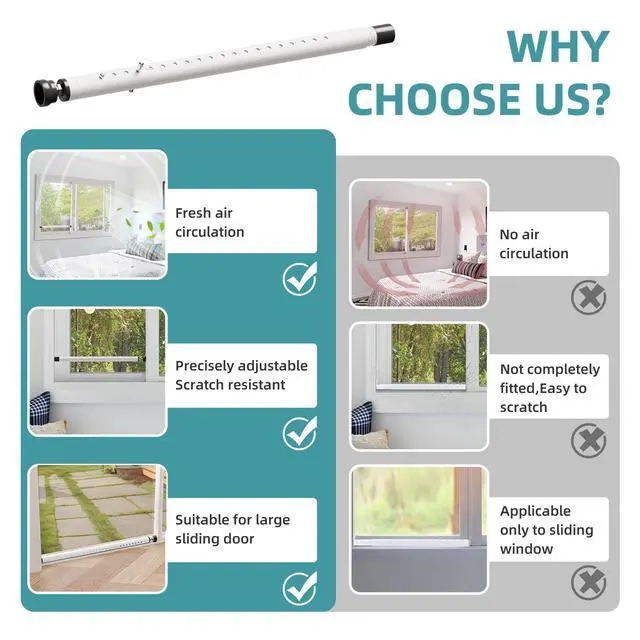 Alt view image 10 of 14 - 4-Pack Sliding Door and Window Security Bars, 17-50 Inch, White