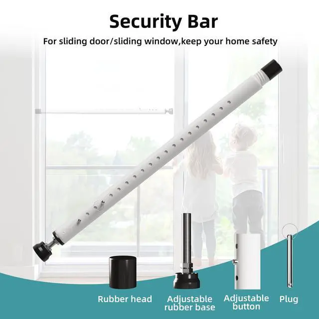 Alt view image 14 of 14 - 4-Pack Sliding Door and Window Security Bars, 17-50 Inch, White