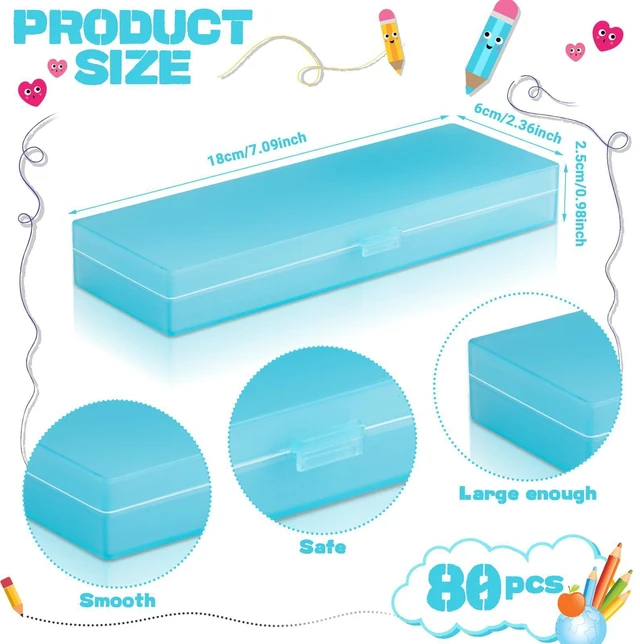 Alt view image 8 of 12 - 80 Pieces Back to School Plastic Pencil Boxes Pencil Case Bulk Frosted Clear Multi Colored Pens Holder Stackable Container with Lid & Snap for Stationery Office Classroom(White Pink Blue Green)