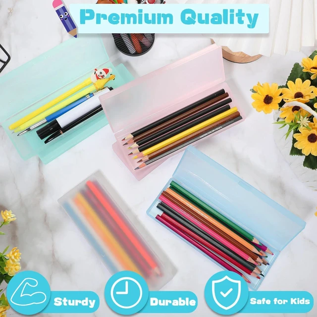 Alt view image 9 of 12 - 80 Pieces Back to School Plastic Pencil Boxes Pencil Case Bulk Frosted Clear Multi Colored Pens Holder Stackable Container with Lid & Snap for Stationery Office Classroom(White Pink Blue Green)
