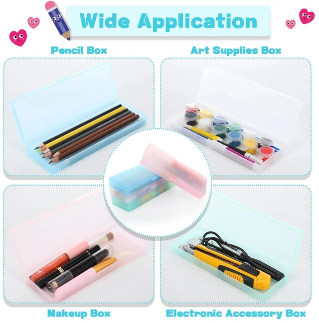 Alt view image 10 of 12 - 80 Pieces Back to School Plastic Pencil Boxes Pencil Case Bulk Frosted Clear Multi Colored Pens Holder Stackable Container with Lid & Snap for Stationery Office Classroom(White Pink Blue Green)