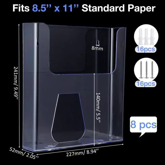 Alt view image 8 of 12 - 8 Pcs Acrylic Brochure Holder 8.5 x 11 Inch Wall Mount Flyer Holder Literature Clear Magazine Wall Display Hanging Envelope Display for Pamphlet File Home Office Supplies