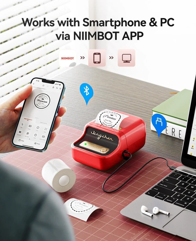 Alt view image 10 of 14 - B21 Label Maker, 2 Inch Bluetooth Sticker Printer with Tape, Red | Compatible with Android, iOS & PC, Thermal Printing, Labeling for Home Storage Office Craft and Small Business