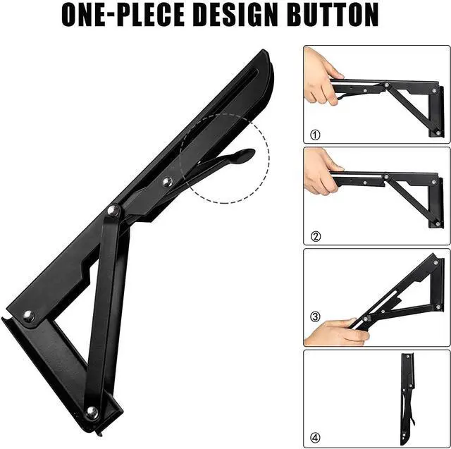 Alt view image 12 of 14 - Folding Shelf Brackets - 16 Inch 2 Pcs Heavy Duty Stainless Steel Collapsible Triangle Shelf Bracket, DIY Wall Mounted Folding Table Hinge, Space Saving for Bench Table with Screws