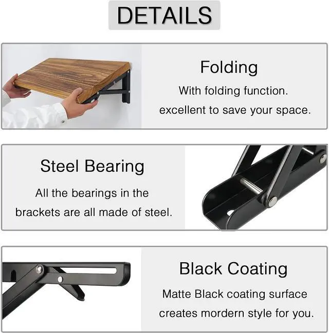 Alt view image 10 of 14 - Folding Shelf Brackets - 16 Inch 2 Pcs Heavy Duty Stainless Steel Collapsible Triangle Shelf Bracket, DIY Wall Mounted Folding Table Hinge, Space Saving for Bench Table with Screws