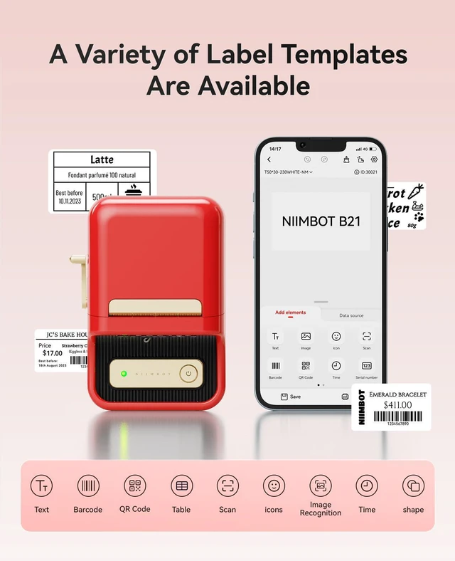 Alt view image 14 of 14 - B21 Label Maker, 2 Inch Bluetooth Sticker Printer with Tape, Red | Compatible with Android, iOS & PC, Thermal Printing, Labeling for Home Storage Office Craft and Small Business