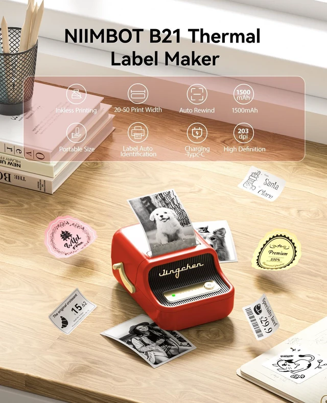 Alt view image 13 of 14 - B21 Label Maker, 2 Inch Bluetooth Sticker Printer with Tape, Red | Compatible with Android, iOS & PC, Thermal Printing, Labeling for Home Storage Office Craft and Small Business