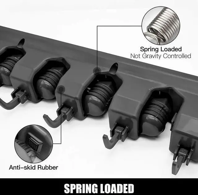 Alt view image 9 of 14 - 2 Pack Mop and Broom Holder, Wall Mount Organizer Storage Tool Rack | Broom and Mop Organizer Wall Hanging for Garage, Laundry Room, Garden, Utility, 5 Ball Slots and 6 Hooks(Black)