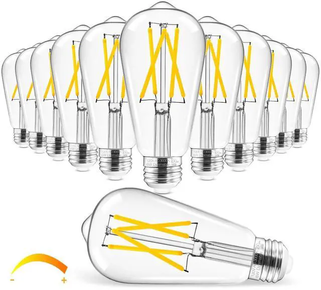 Alt view image 7 of 12 - Edison Bulbs Dimmable, E26 LED Bulb 60 Watt Soft White, 12 Pack | 95+ CRI, 700LM, UL Listed, Soft White 3000K, 6W LED Light Bulbs, Vintage Light Bulbs, Glass Clear Light Bulbs