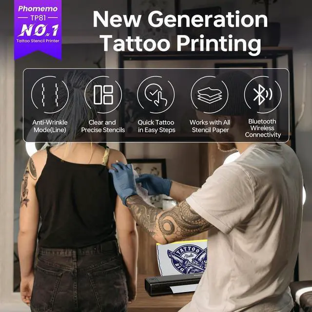 Alt view image 9 of 14 - TP81 Tattoo Stencil Printer Kit with 4 Pcs Tattoo Transfer Gel | 20 Pcs Transfer Paper, Bluetooth Compatible with Phone/Tablet/PC, Wireless Portable for Tattoo Artists & Beginners