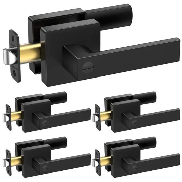 Alt view image 8 of 14 - 5PK Matte Black Door Handles Interior, Reversible Square Door Levers Knob for Hallway, Bedroom, Bathroom (with Lock, 5PK Privacy)