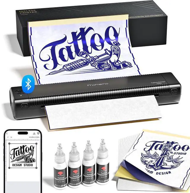 Alt view image 8 of 14 - TP81 Tattoo Stencil Printer Kit with 4 Pcs Tattoo Transfer Gel | 20 Pcs Transfer Paper, Bluetooth Compatible with Phone/Tablet/PC, Wireless Portable for Tattoo Artists & Beginners