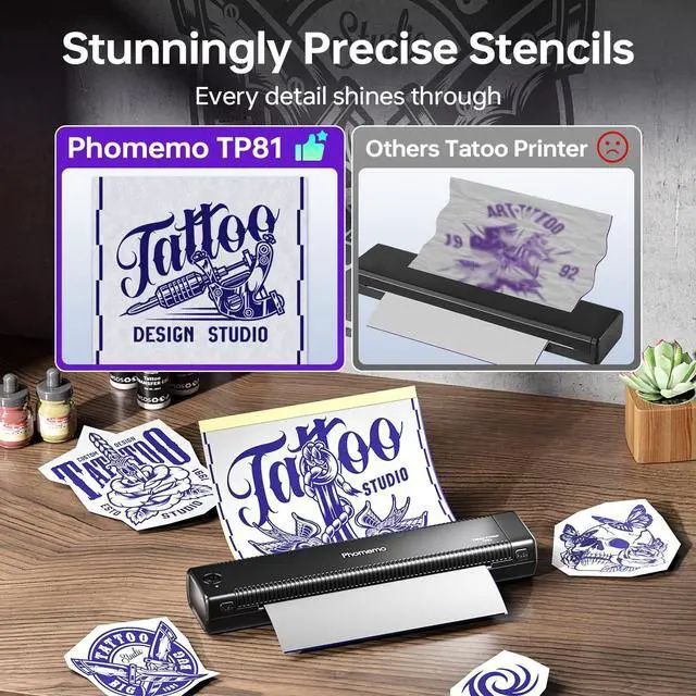 Alt view image 11 of 14 - TP81 Tattoo Stencil Printer Kit with 4 Pcs Tattoo Transfer Gel | 20 Pcs Transfer Paper, Bluetooth Compatible with Phone/Tablet/PC, Wireless Portable for Tattoo Artists & Beginners