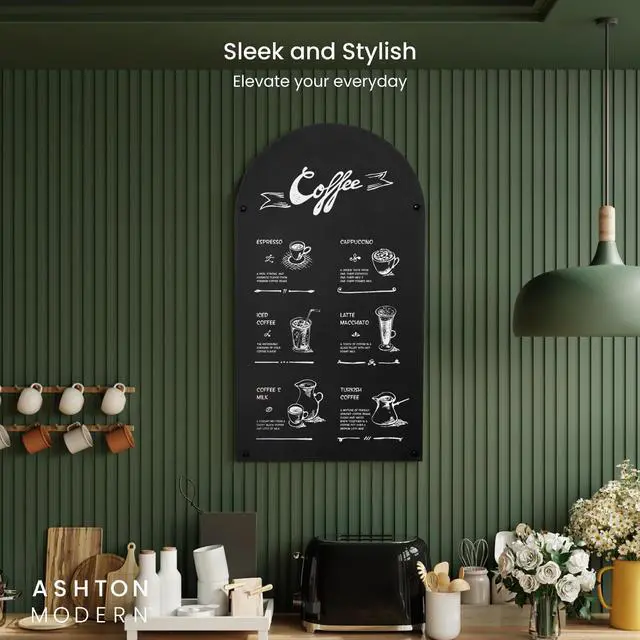 Alt view image 9 of 14 - Metal Magnetic Chalkboard, 17x31.5 Inch - Arched Top, Wall | Mount or Hanging Menu Board, For Food Truck, Restaurant or Kitchen, Magnetic Surface for Signs & Décor, Indoor or Outdoor Use