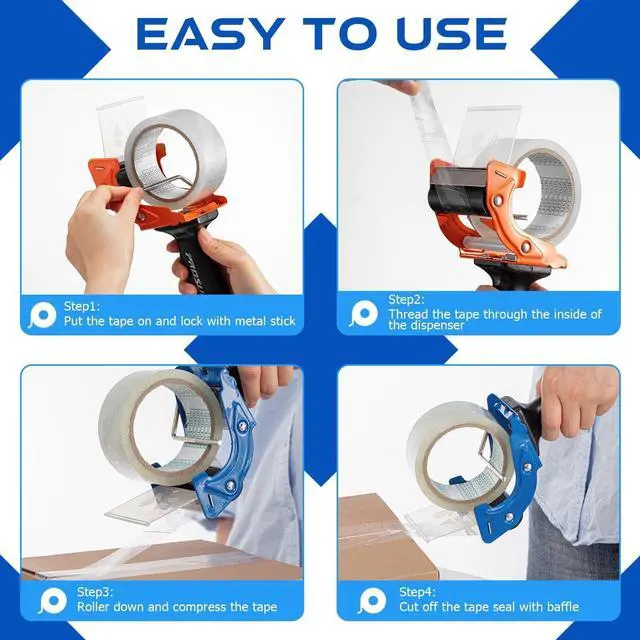 Alt view image 7 of 9 - 8 Pcs 3 Inch Tape Gun Packing Tape Dispenser Gun with Blade Red and Blue for Packing Boxes Heavy Duty Lightweight Tape Sealing Cutter for Gift Wrapping Paper Cutter