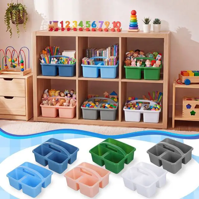 Alt view image 11 of 14 - 24 Pack Classroom Caddy Bulk, Plastic Storage Caddy with Handle and 3 Compartments, Stackable Art Supply Storage Caddies Organizer(9.3 x 8.5 x 5.1 inch,Morandi)