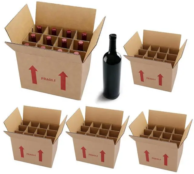 Alt view image 8 of 14 - 4 Sets Wine Bottle Moving Boxes, 16 x 12 x 12 Inch Moving Boxes with Divider Kits, Wine Shipping Box with Reinforced Cardboard & Handles, Glassware Packing Kits with Corrugate Dividers