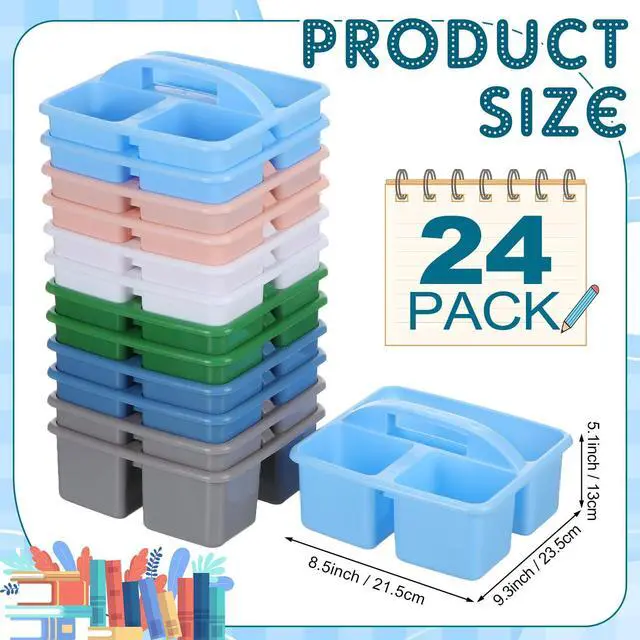 Alt view image 10 of 14 - 24 Pack Classroom Caddy Bulk, Plastic Storage Caddy with Handle and 3 Compartments, Stackable Art Supply Storage Caddies Organizer(9.3 x 8.5 x 5.1 inch,Morandi)