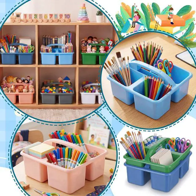 Alt view image 12 of 14 - 24 Pack Classroom Caddy Bulk, Plastic Storage Caddy with Handle and 3 Compartments, Stackable Art Supply Storage Caddies Organizer(9.3 x 8.5 x 5.1 inch,Morandi)