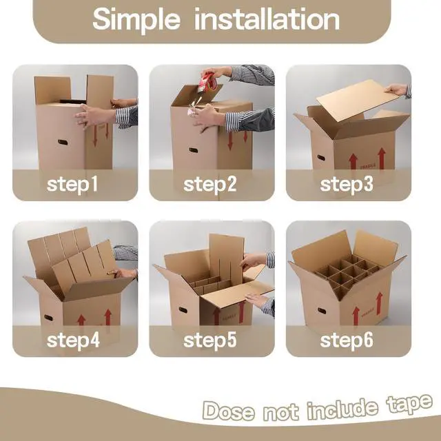 Alt view image 10 of 14 - 4 Sets Wine Bottle Moving Boxes, 16 x 12 x 12 Inch Moving Boxes with Divider Kits, Wine Shipping Box with Reinforced Cardboard & Handles, Glassware Packing Kits with Corrugate Dividers