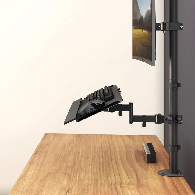 Alt view image 9 of 14 - Keyboard Tray Pole Mount - Keyboard & Mouse Mount fits Most Standard and Oversized Keyboards, Tilt & Rotation, Holds up to 2.2lbs, Black