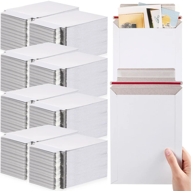 Alt view image 8 of 14 - 400 Pcs 6 x 8 Inch Rigid Mailers Self Adhesive Seal Photo Document Mailers 250gsm Keep Flat White Photography Cardboard Envelopes for Shipping Cd, Photo, Gift Card, Document, Paper