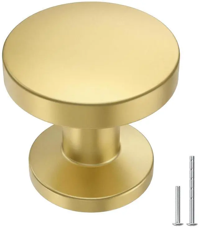 Alt view image 8 of 14 - 10 Pack Brushed Brass Cabinet Knobs Round Gold Drawer Knobs Kitchen Cabinet Handles Solid Zinc Alloy Pulls for Bathroom Dresser Hardware