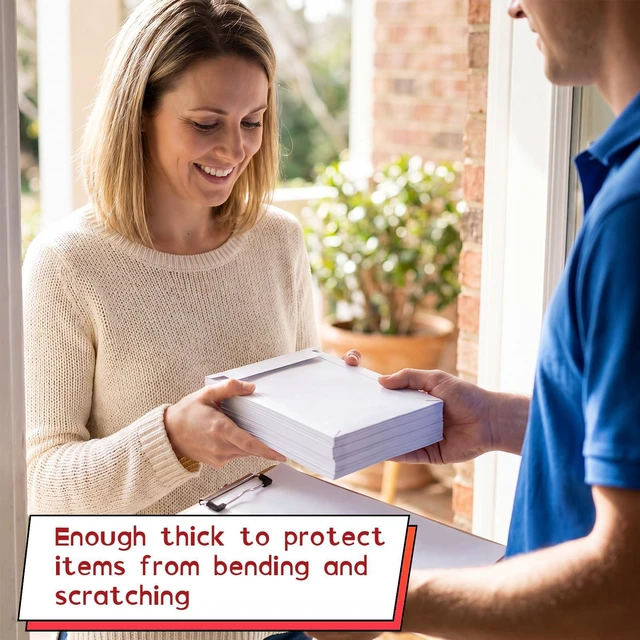 Alt view image 12 of 14 - 400 Pcs 6 x 8 Inch Rigid Mailers Self Adhesive Seal Photo Document Mailers 250gsm Keep Flat White Photography Cardboard Envelopes for Shipping Cd, Photo, Gift Card, Document, Paper