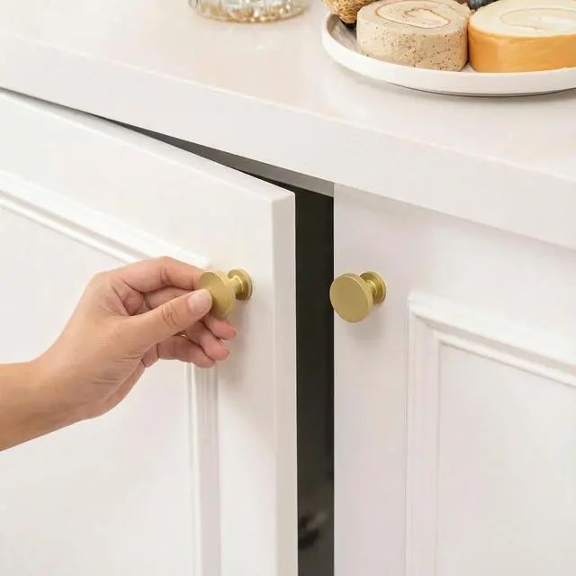 Alt view image 10 of 14 - 10 Pack Brushed Brass Cabinet Knobs Round Gold Drawer Knobs Kitchen Cabinet Handles Solid Zinc Alloy Pulls for Bathroom Dresser Hardware