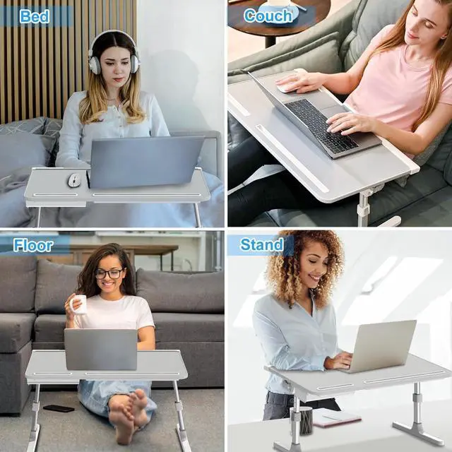 Alt view image 9 of 12 - Laptop Bed Desk, X-Large Leather Adjustable Computer Bed Table Tray, Foldable Laptop Lap Desk for Bed Sofa Couch Floor Writing Eating Working with Drawer 2 Movable Stoppers (23.6 inch, Grey)