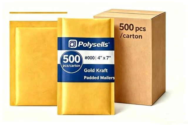 Alt view image 3 of 4 - #000 4x7 Kraft Bubble Mailers 500 Pack, Bulk Padded Envelopes for Jewelry & Small Item Shipping