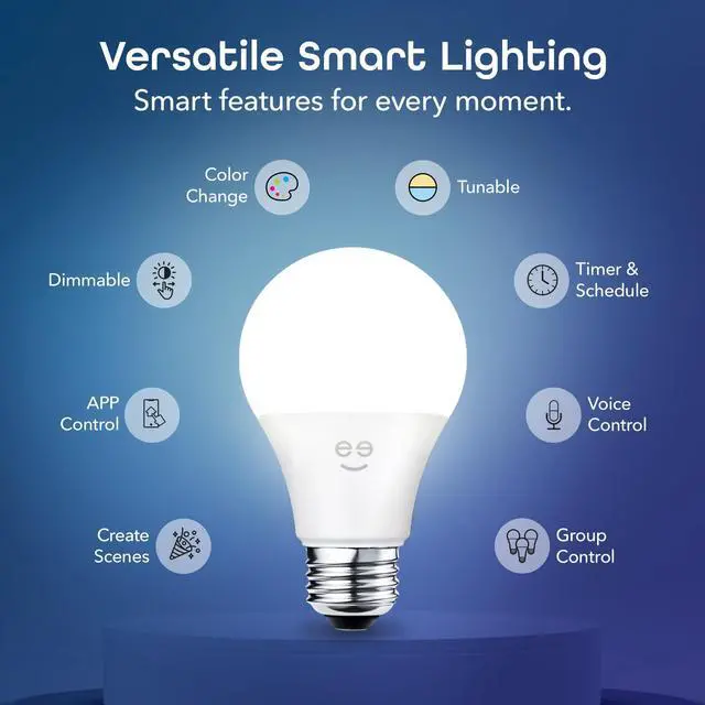Alt view image 9 of 14 - Prisma Plus 800-Lumen Dimmable Smart Bulbs, 2.4 GHz Wi-Fi, 4-Pack | Color-changing & tunable white, A19 LED smart bulb, works with Alexa & Google Home