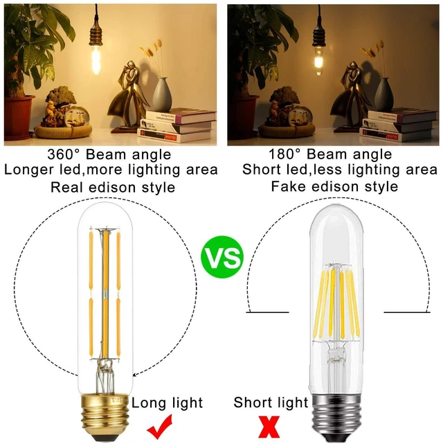 Alt view image 9 of 14 - Dimmable E26 Edison Bulb 6W Equal 60 watt Light Bulb AC120V Warm White 2700K Edison Light Bulbs 60 Watt 600LM Tubular T10 led Bulb for Rustic Pendant,Chandeliers,Wall sconces,Vanity 6Pack