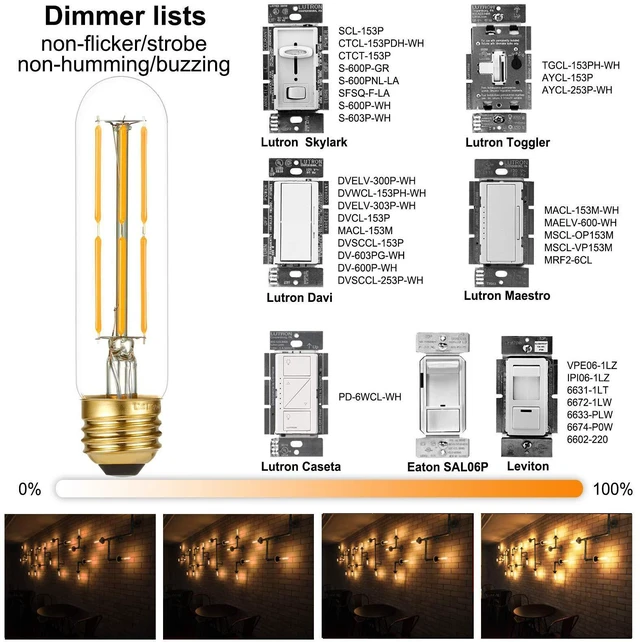 Alt view image 10 of 14 - Dimmable E26 Edison Bulb 6W Equal 60 watt Light Bulb AC120V Warm White 2700K Edison Light Bulbs 60 Watt 600LM Tubular T10 led Bulb for Rustic Pendant,Chandeliers,Wall sconces,Vanity 6Pack