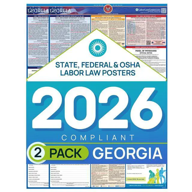 Alt view image 8 of 14 - Georgia 2026 Labor Law Poster State & Federal Compliance OSHA, EEOC, FMLA, Minimum Wage Durable, Laminated & Waterproof Workplace Employment Poster Made in USA 26 x 39.5, 2-Pack