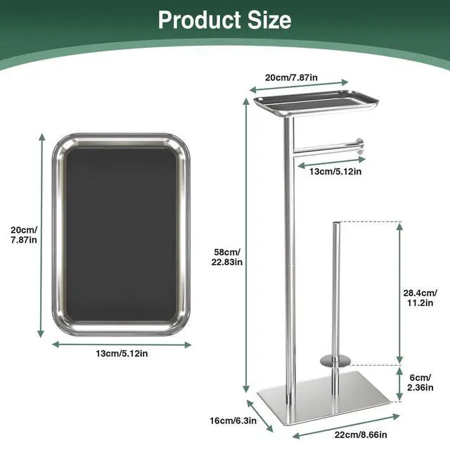 Alt view image 13 of 14 - Toilet Paper Holder Stand with Top Storage Shelf | Free Standing Toilet Roll Dispenser for Bathroom, Holds 4 Reserve Rolls, Silver