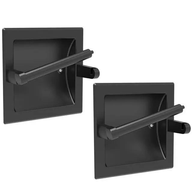 Alt view image 8 of 14 - Toilet Paper Holder 2 Pack, Recessed Pivoting Toilet Paper Holder Wall Mount Stainless Steel for Large Rolls in Bathroom (Matte Black)