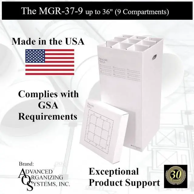 Alt view image 8 of 10 - MGR-37-9 Roll File Storage Box - Corrugated 37x17.5x17.5 With 9 Compartments To Manage All Types of Documents up to 36 Inches Long