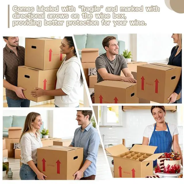 Alt view image 13 of 14 - 4 Sets Wine Bottle Moving Boxes, 16 x 12 x 12 Inch Moving Boxes with Divider Kits, Wine Shipping Box with Reinforced Cardboard & Handles, Glassware Packing Kits with Corrugate Dividers
