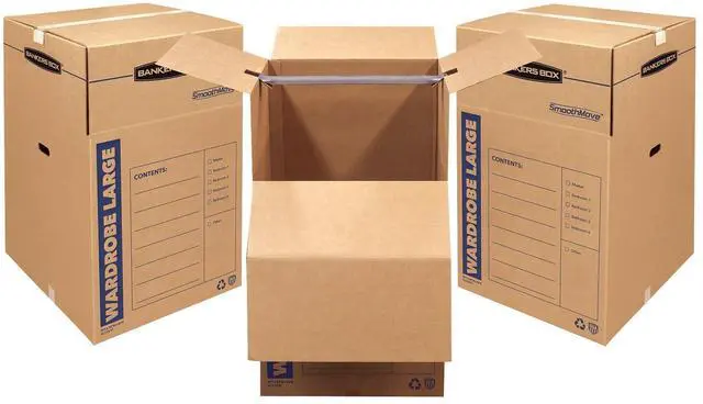 Alt view image 2 of 2 - 3-Pack Tall Wardrobe Moving Boxes, 24" x 24" x 40" | Move hanging clothes from closet to truck with wardrobe boxes that reduce folding, wrinkles, and repacking