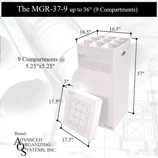 Alt view image 10 of 10 - MGR-37-9 Roll File Storage Box - Corrugated 37x17.5x17.5 With 9 Compartments To Manage All Types of Documents up to 36 Inches Long
