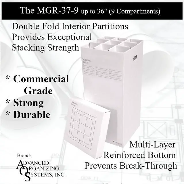 Alt view image 9 of 10 - MGR-37-9 Roll File Storage Box - Corrugated 37x17.5x17.5 With 9 Compartments To Manage All Types of Documents up to 36 Inches Long