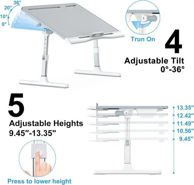 Alt view image 11 of 12 - Laptop Bed Desk, X-Large Leather Adjustable Computer Bed Table Tray, Foldable Laptop Lap Desk for Bed Sofa Couch Floor Writing Eating Working with Drawer 2 Movable Stoppers (23.6 inch, Grey)