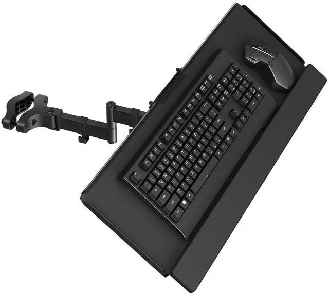 Alt view image 8 of 14 - Pole Mount Keyboard Tray - Universal 26 Inch Platform for Keyboard and Mouse, Fits 1.12.4 Poles, Rotation & Tilt Ergonomic Steel Mount Platform with Cable Management, Black